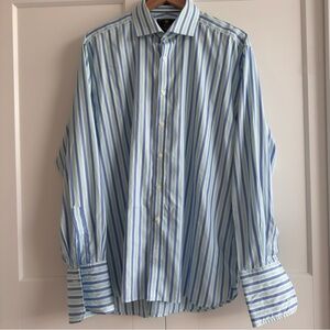 Marks and Spencer cotton and silk Blue Striped Men's Shirt